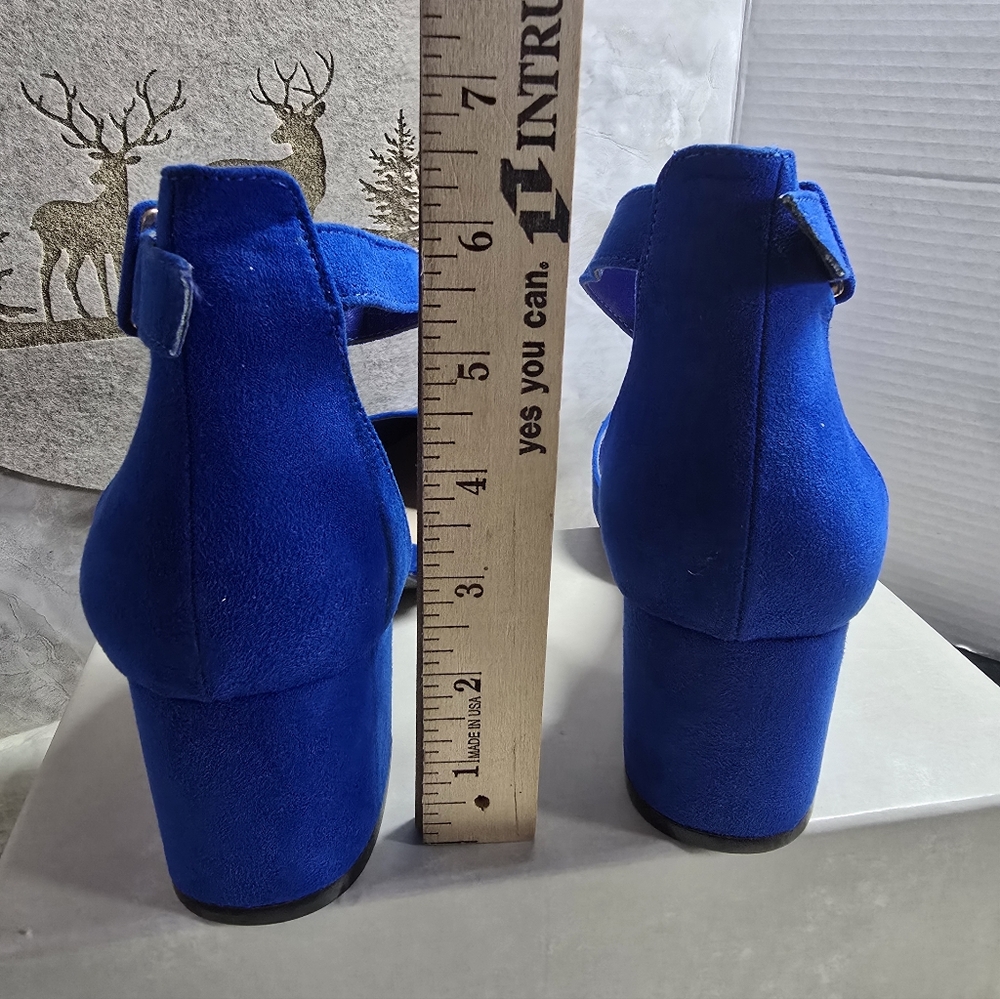 Dream Pairs Annee Royal Blue Faux Suede Block Heels with Ankle Strap SZ 11 - Picture 7 of 9